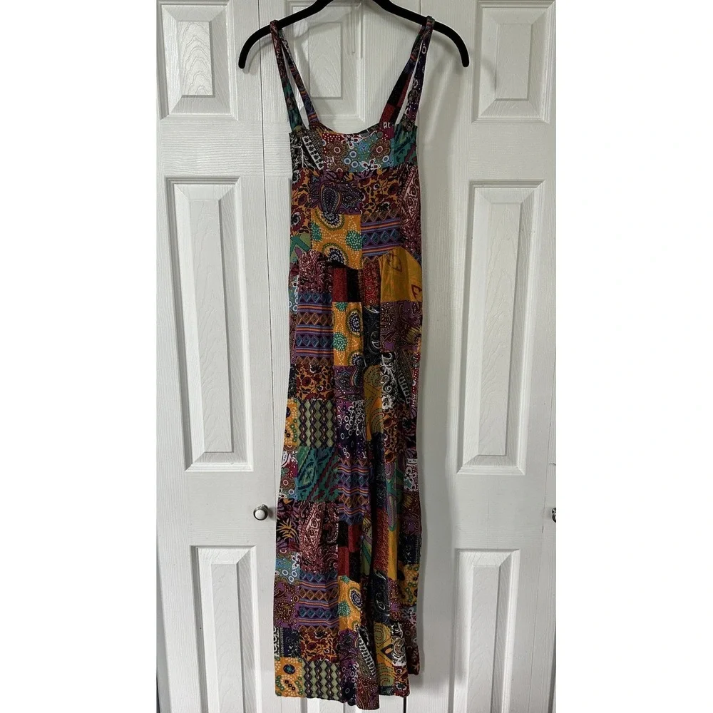 Boho Patchwork Jumpsuit Blue Red Paisley small Festival Overalls L